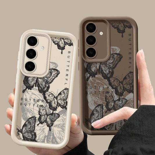 Ink Butterfly Case For Samsung Galaxy S25 Edge S25 S24 S23 S22 Ultra S21 S24 FE A14 A34 A15 A35 A53 A54 A56 5G TPU Phone Cover 