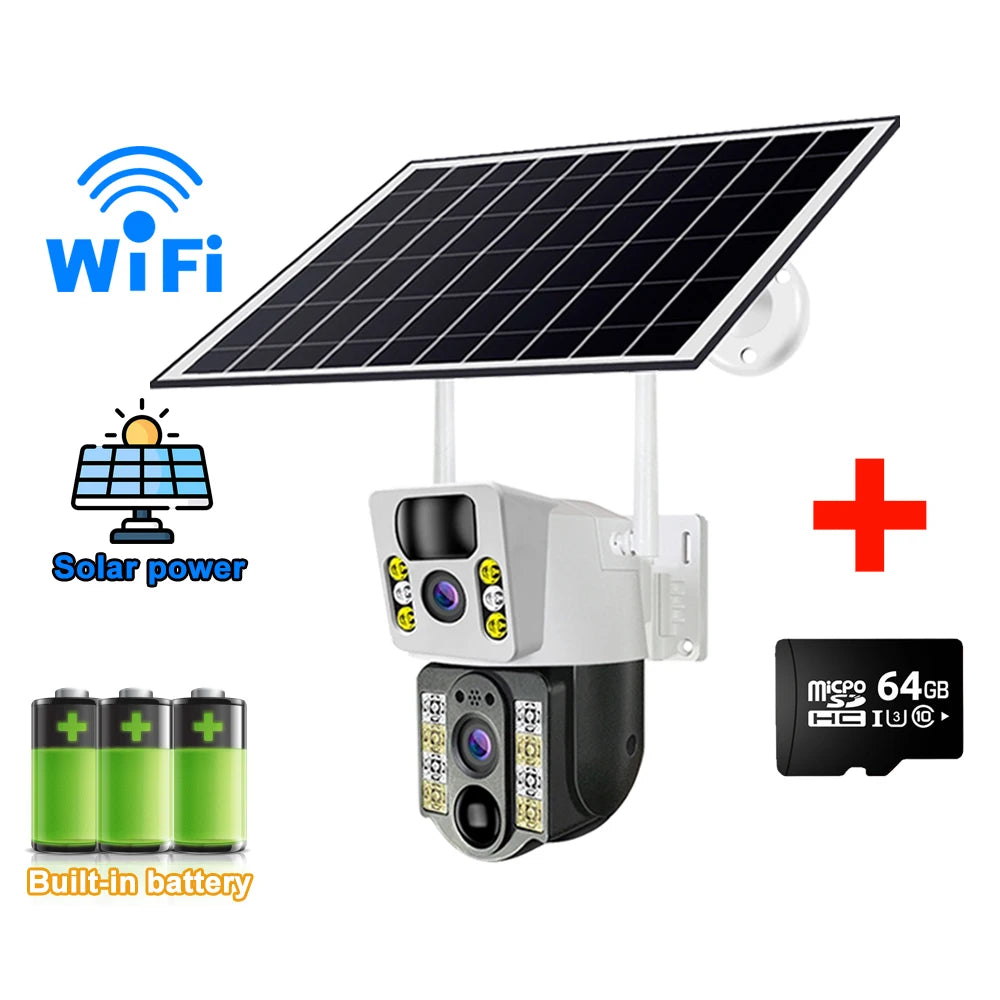 8PM Solar Camera 4K Dual lenses 4G Sim Wifi Outdoor Dual Lens PIR Human Detection IP66 Waterproof CCTV Video Surveillence