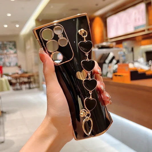 For Samsung Galaxy S23 S22 S21 Ultra A52 A53 FE A54 A23 A12 A 52S 53 54 5G Plated Silicone Love Bracelet Case