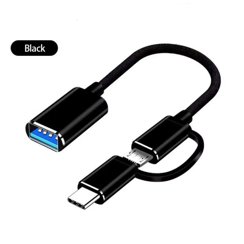 2-in-1 Micro USB USB C to USB3.0 OTG Cable Adapter New Condition Type C Male USB Female Converter MacBook Pro Charging Function