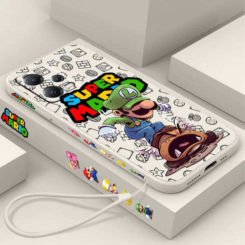 S-Super M-Marios B-Bros Liquid Left Rope For Xiaomi Redmi Note 13 12 12S 12R 11 11T 11S 10 10S Pro Plus 5G Back Phone Case