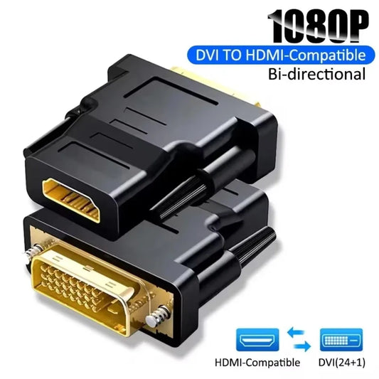 XIKCU 2025 DVI to HDMI-Compatible Adapter DVI Plated Plug DVI Male to HDMI-compatible Video Converter for PC HD TV Projector