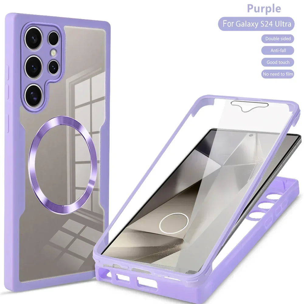 360° Full Shockproof Magsafe Case for Samsung Galaxy S25 S24 S23 S22 S21 Ultra Plus FE Wireless Charging Transparent Cover