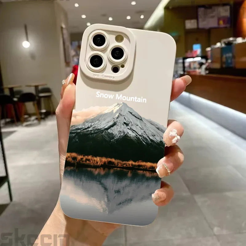 Black Mountain Peak Pattern Phone Case For iPhone 16 15 14 Pro Max 11 12 13 Mini XS XR X 8 7 Plus Shockproof Soft Silicone Cover