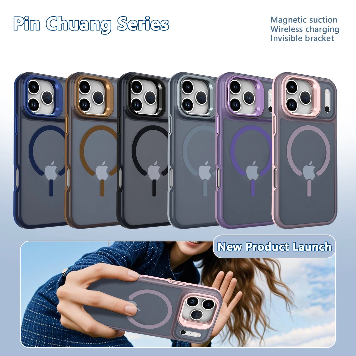 Luxury Matte Clear With Holder Shockproof Magnetic Magsafe Phone Case for IPhone 17 16 15 14 Plus 13 12 Pro Max 17Air 16e Cover