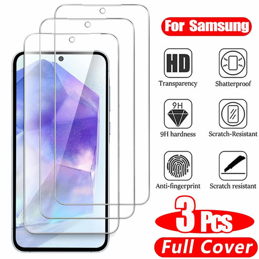 3PCS HD Tempered Glass For Samsung A16 A26 A36 A56 A55 A53 A54 A35 A25 A15 Screen Protector Samsung Galaxy S25 S24 Ultra Cristal Templado S24 FE S23 S22 S21 Plus