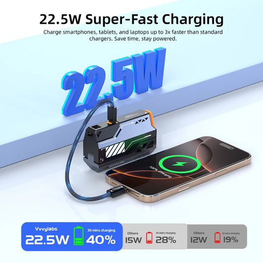 VYVYLABS 30000mAh Detachable CCC Power Bank Fast Charger 22.5W Wireless Portable Charger 21700 PowerBank For iP 17 Spare Battery