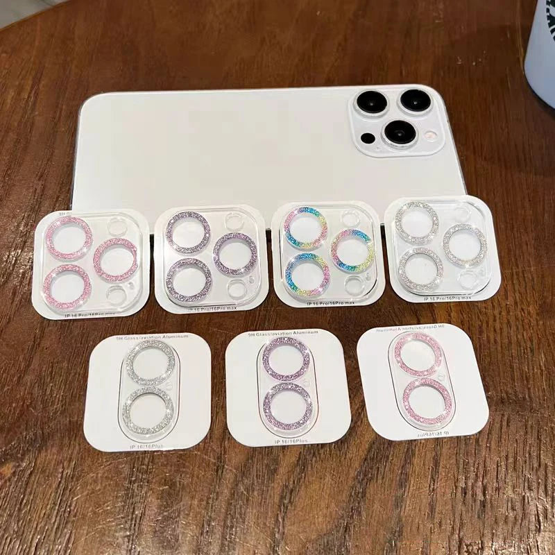 2PCS Bling Glitter Diamond Camera Lens Protector For Apple Iphone 16 15 13 12 Pro Max Sreen Protectors Film For iPhone 16 14plus