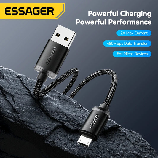 Essager Micro USB Cable 2A Fast Charging USB Cable for Xiaomi Realme Redmi Samsung Huawei Mobile Phone USB Data Charger Wire 3M