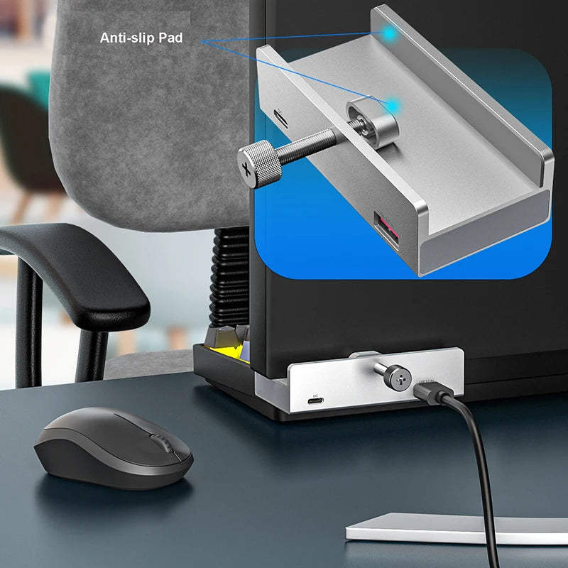Aluminum Type C 4 Port USB 3.0 HUB Phone Holder SD TF USB Memory Card Reader DC Power Adapter Splitter Multiple Extend Dock