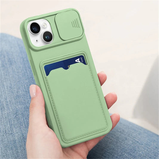 Sliding Window Camera Shockproof Case For iPhone 16 15 13 12 11 14 ProMax X XS MAX XR 8 7 SE Card Wallet Lens Protection Cover