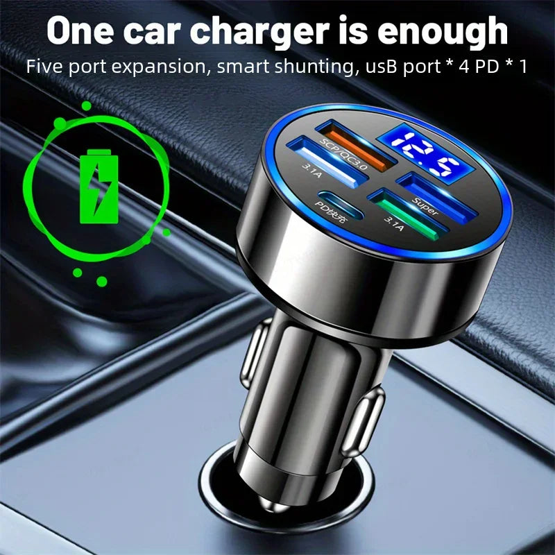 PD + QC 3.0 Fast Charging Car Phone Charger Adapter 4 Ports Usb Car Charger Type C PD35W Quick Charge 3.0 Car Charger