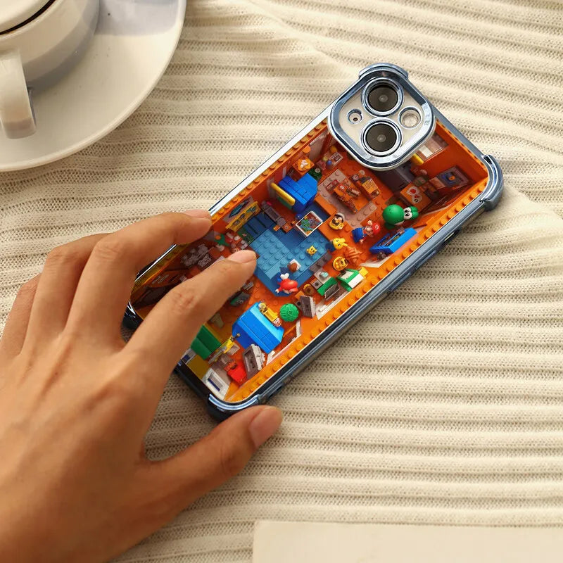 Luxury Plating Building Super Mario Clear Phone Case For Xiaomi Redmi Note 14 13 12 10 11 Pro 10S 9S Redmi 14C 13C 12C 9A 9i 9