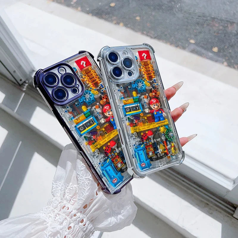 Luxury Plating Building Super Mario Clear Phone Case For Xiaomi Redmi Note 14 13 12 10 11 Pro 10S 9S Redmi 14C 13C 12C 9A 9i 9