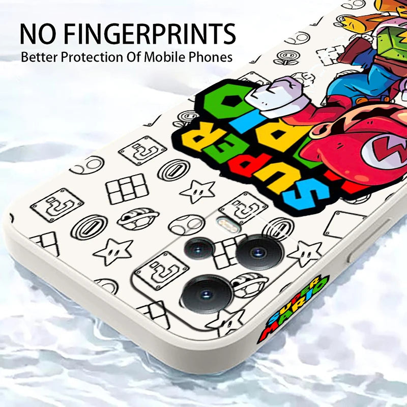 S-Super M-Marios B-Bros Liquid Left Rope For Xiaomi Redmi Note 13 12 12S 12R 11 11T 11S 10 10S Pro Plus 5G Back Phone Case