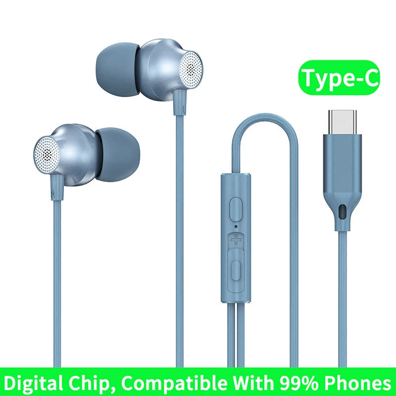 9D HIFI Heavy Bass Metal Wired Earphone Digital Type-C/3.5mm AUX With Mic In-Ear Earbuds Sport Music Headset For Samsung Android