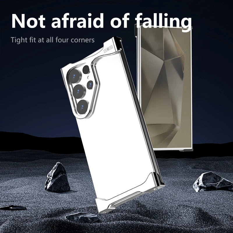 For Samsung Galaxy S23 S24 S25 Ultra S25 Plus Phone Case Irregular Titanium Alloy Bumper Shell With Borderless Protective Cover