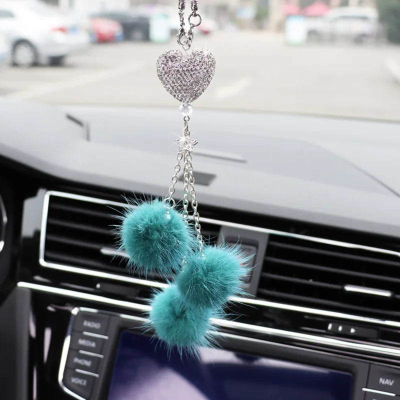 Fashion Diamond Car Accessorie Bling Hairball Pendant Auto Rearview Mirror Pendant Birthday Gift Auto Decoraction Ornaments