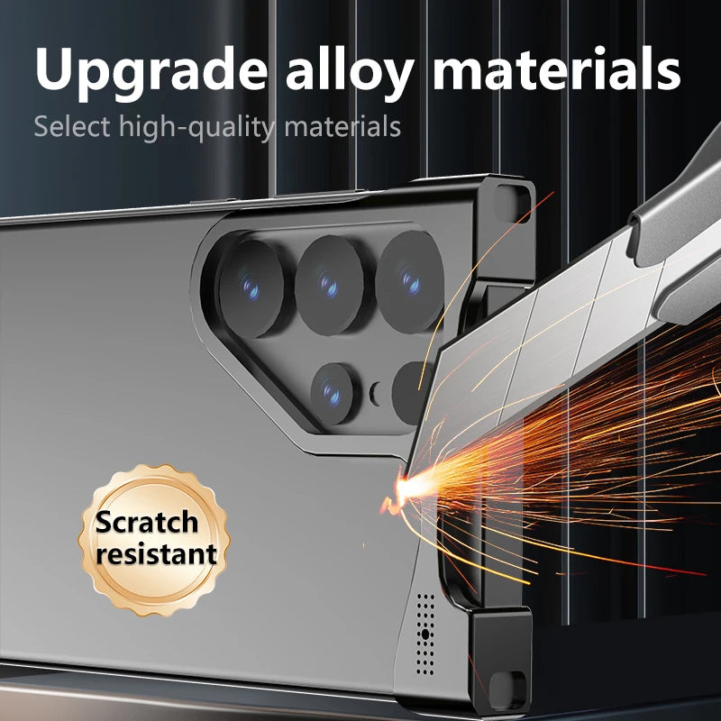 For Samsung Galaxy S23 S24 S25 Ultra S25 Plus Phone Case Irregular Titanium Alloy Bumper Shell With Borderless Protective Cover