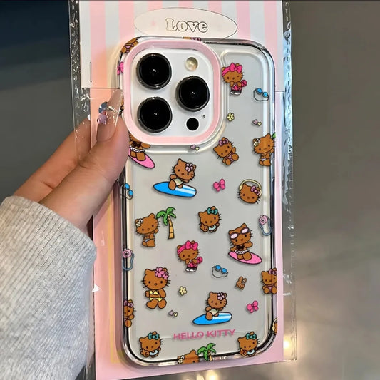 Hello Kitty Black Sexy Beach Phone Case For iPhone 16 15 14 13 12 11 Pro Max XR XS MAX 7 8 Plus Y2K Pink Girl Laser ShiningCover
