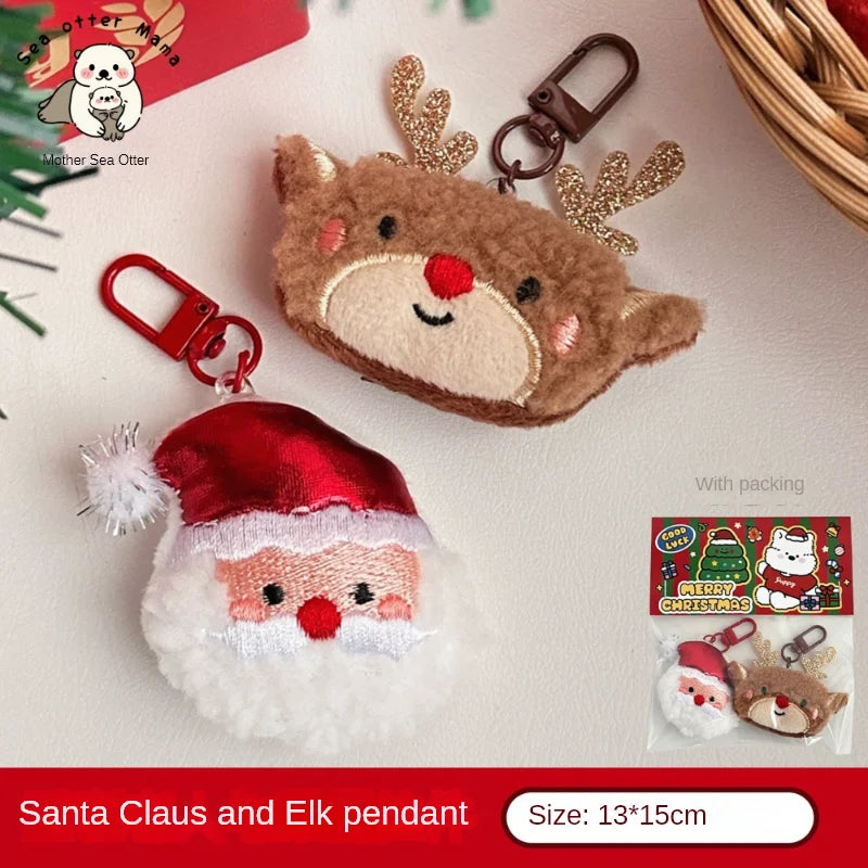 2Pcs Christmas Cute Doll Pendant Brooch Holiday Decoration Pendant Girl Versatile Keychain Pendant