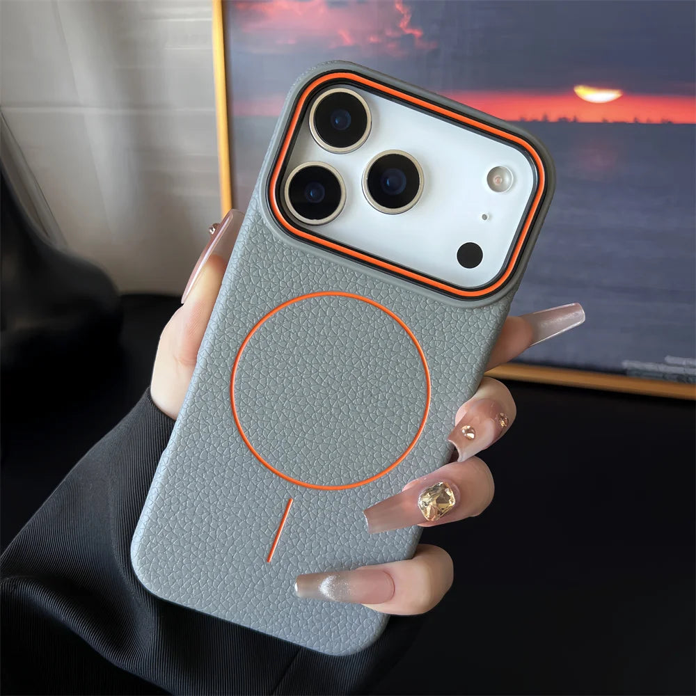 Frosted Hit Color Lichee Pattern Magnetic Phone Case For iPhone 17 Air 16 15 14 13 12 11 Pro Max Plus For Magsafe TPU Soft Cover