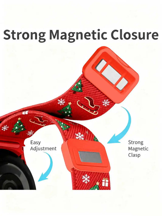 20mm Christmas Theme Nylon Stretchy Band Compatible With Samsung Galaxy Watch 7 6 5 4 FE Band 40mm 44mm/Galaxy Watch 5 Pro Band