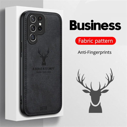 Business Fabric Pattern Deer Case For Samsung S25 S24 S23 S22 S21 Plus Ultra S20 FE Note20 A16 A36 A55 A54 A52 A35 A34 A32 A25