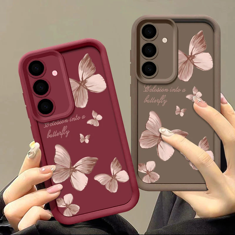 Gold Butterfly Soft TPU Case For Samsung Galaxy A55 A54 A15 A56 A16 A35 A53 A25 5G S25 S24 S23 S22 Ultra Plus S23 FE Phone Cover
