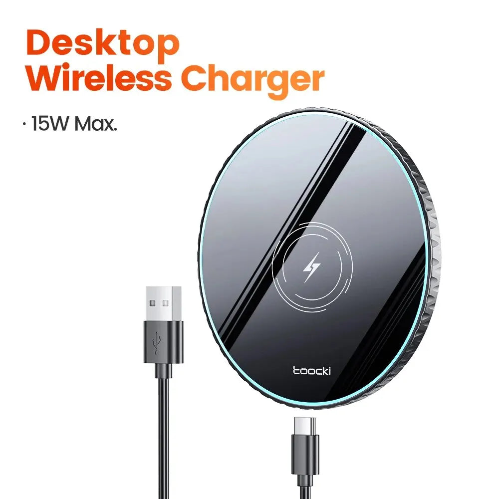 Toocki 15W Wireless Charger Pad Fast Wireless Charging Station for iPhone 15 14 13 12 Samsung Galaxy S23 S22 S21 S20 Airpods