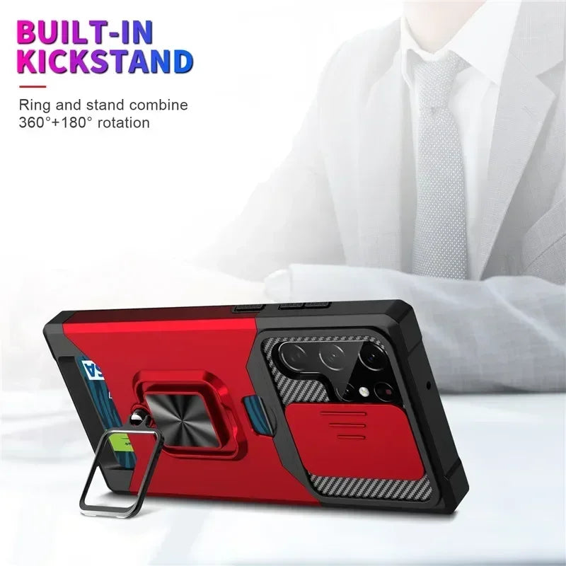 Shockproof Magnetic Holder case for Samsung Galaxy S25 S24 S23 S22 S21 Ultra Plus FE Note 20 Ultra With Card Solt Cover