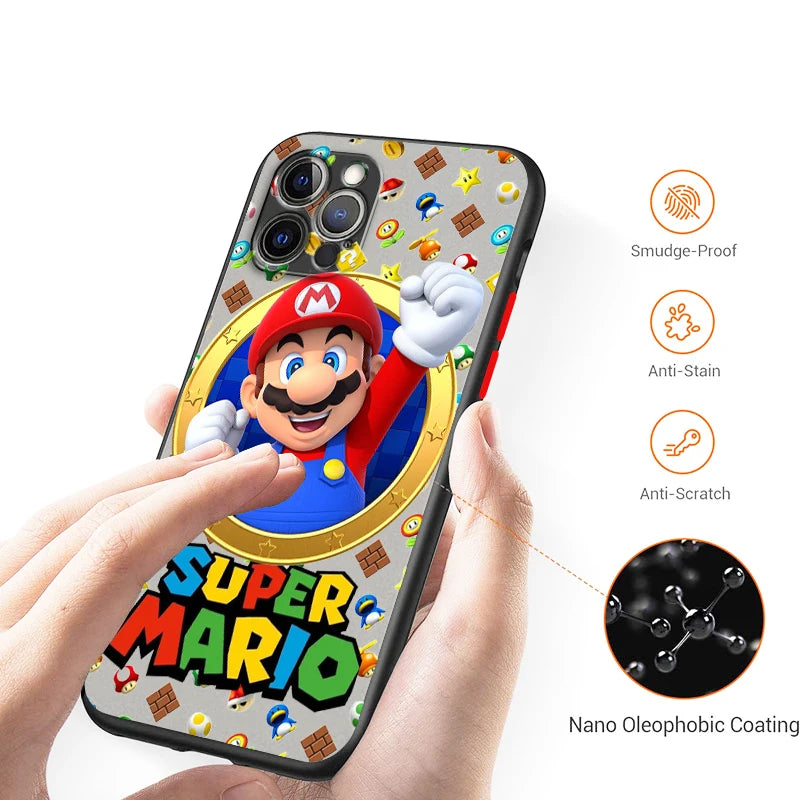 M-Marios Art Popular Cartoon Frosted Translucent For Apple iPhone 16 15 14 13 12 11 XS XR X Pro Max Plus Mini Cover Phone Case