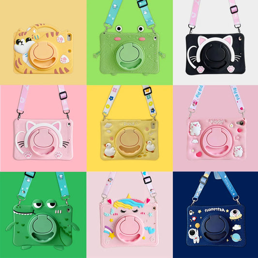 For IPad 9 8 7th Generation Child Case for IPad Air 2 3 4 5 10.9 2022 Mini 6 Pro 11 Cute Cartoon Silicone Tablet Protective Case