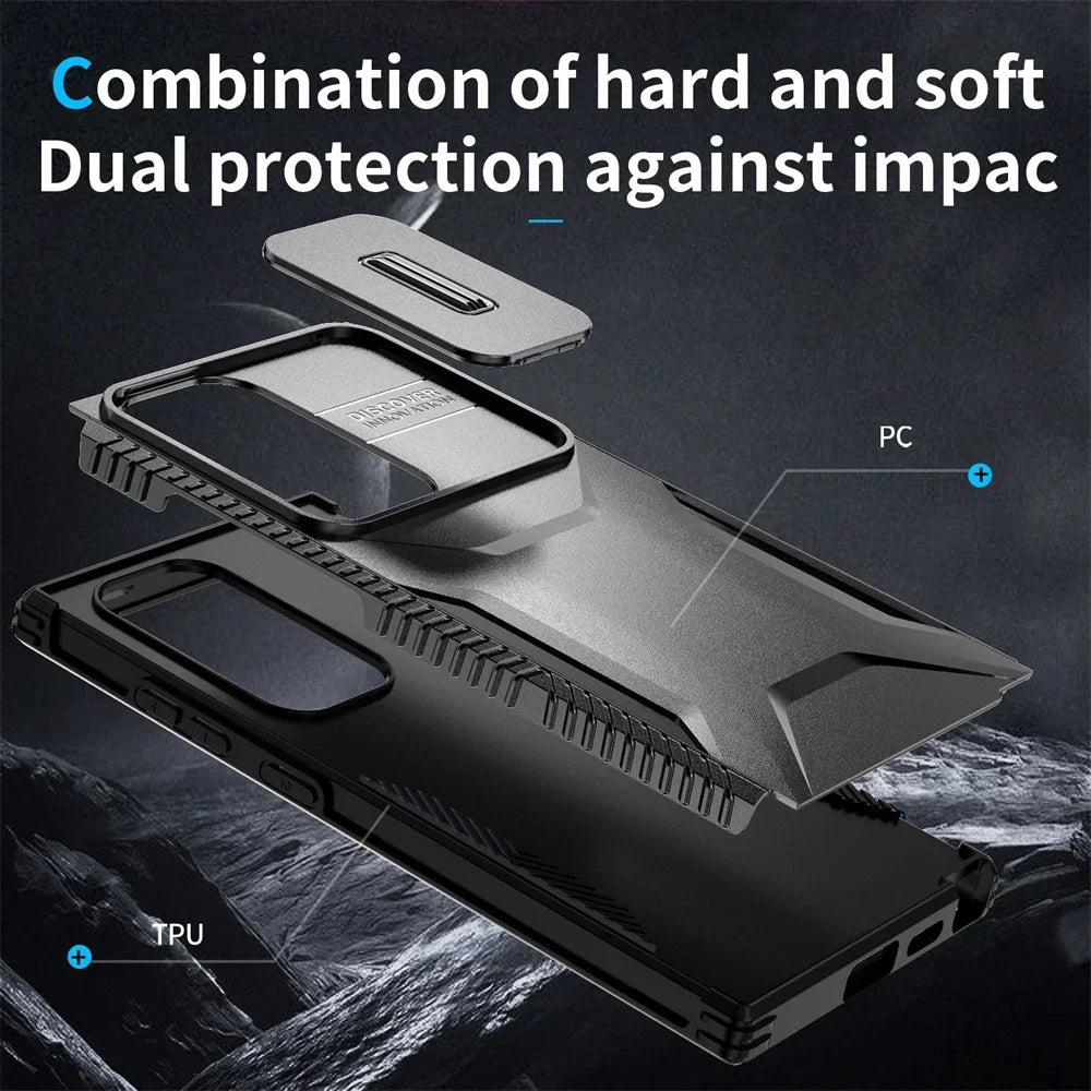 Case For Samsung Galaxy S25 S24 S23 Ultra Plus FE A55 A35 A56 A36 5G Military Grade Shockproof Protective Slide Camera Cover