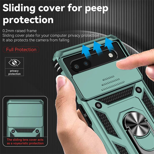 Slide Camera Protect Cover For Google Pixel 10 ProXL 9 8 7 Pro Magnetic Ring Holder Shockproof Armor Phone Case For Pixel 6 7 8A