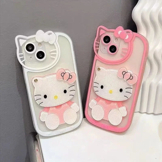 Cute Hello Kitty Kawaii 3D Mirror Y2K Cartoon Phone Case For iPhone 15 14 13 12 11 Pro Max XR XS Max 7 8 Plus Lucky Cute Cover