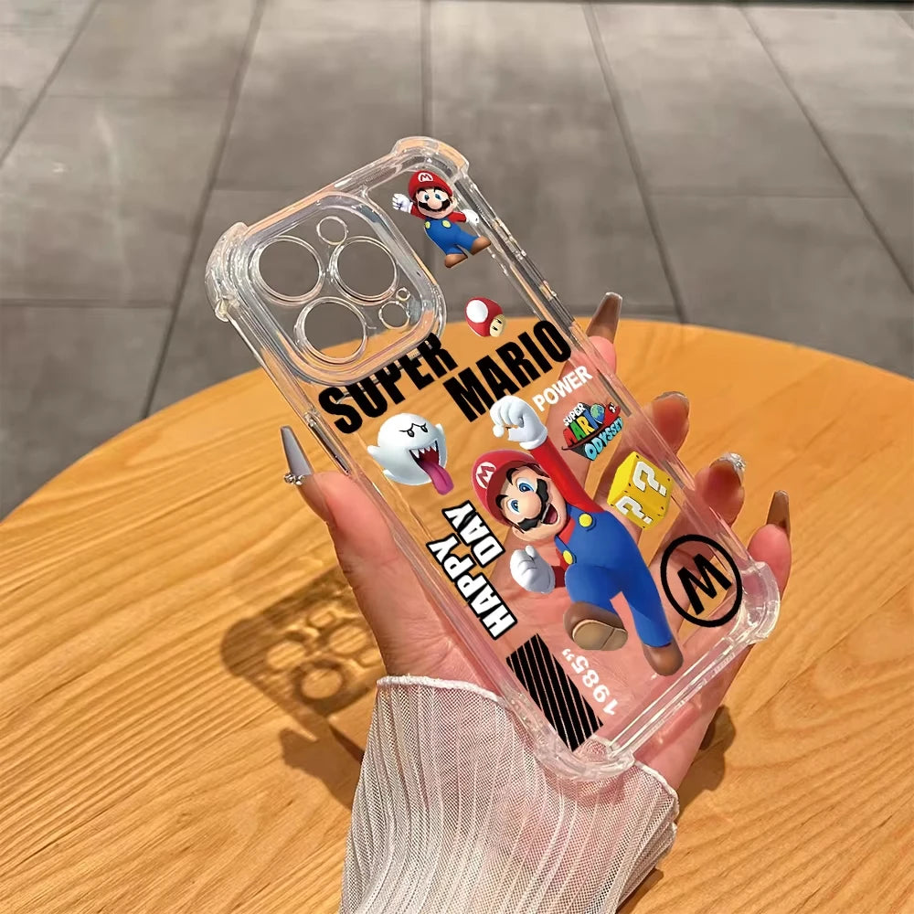 Cartoon S-Super M-Marios Quadrangle Anti Fall Phone Case For iPhone 16 Pro Max 15 14 Plus 13 12 11 Pro Shockproof Silicone Cover
