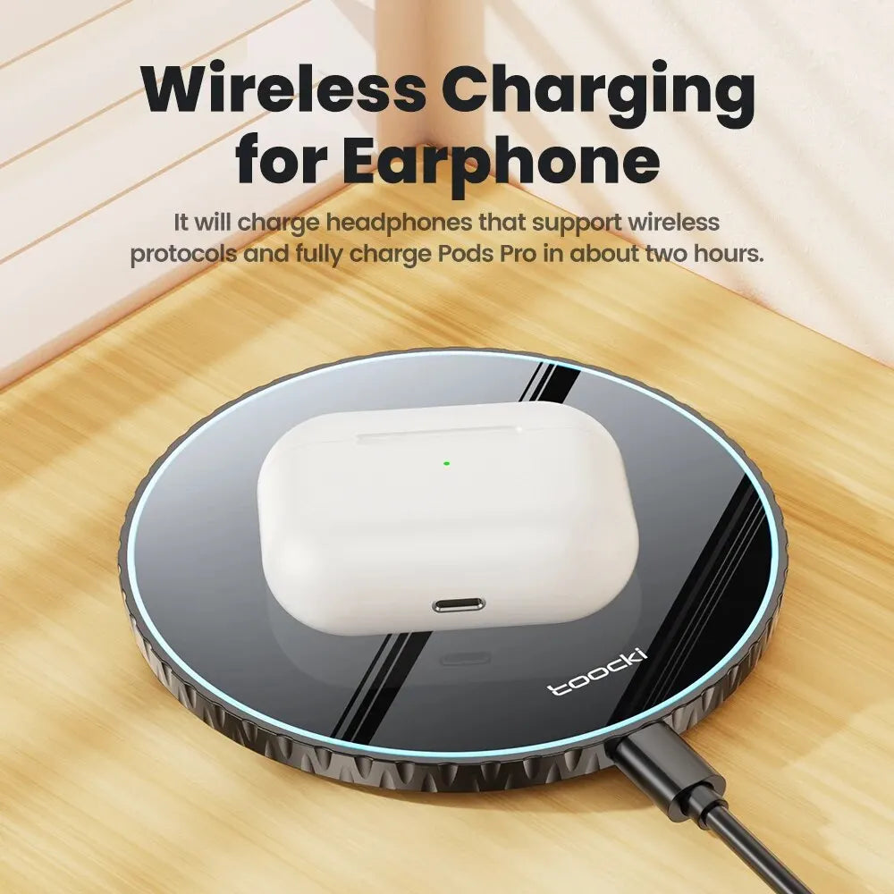 Toocki 15W Wireless Charger Pad Fast Wireless Charging Station for iPhone 15 14 13 12 Samsung Galaxy S23 S22 S21 S20 Airpods