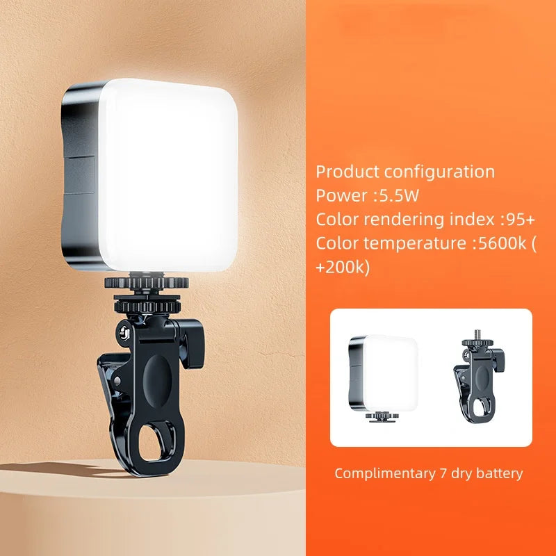Portable Video Fill Light For Camera Phone Laptop Selfie Adjustable Photography Pocket Fill Light with Clamp Tripod Selfie Stick