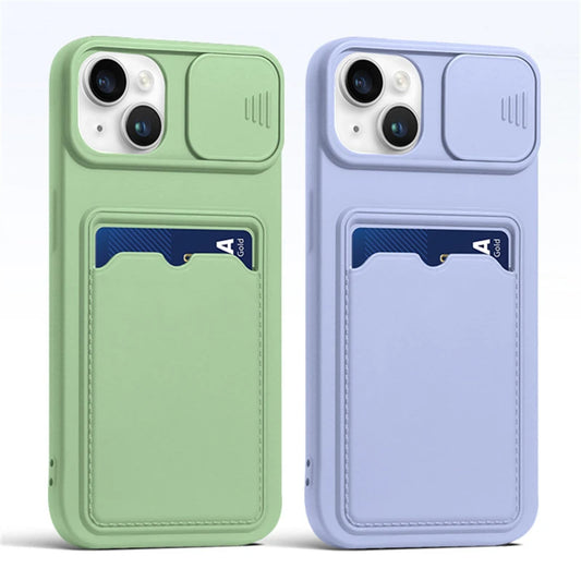 Sliding Window Camera Shockproof Case For iPhone 16 15 13 12 11 14 ProMax X XS MAX XR 8 7 SE Card Wallet Lens Protection Cover