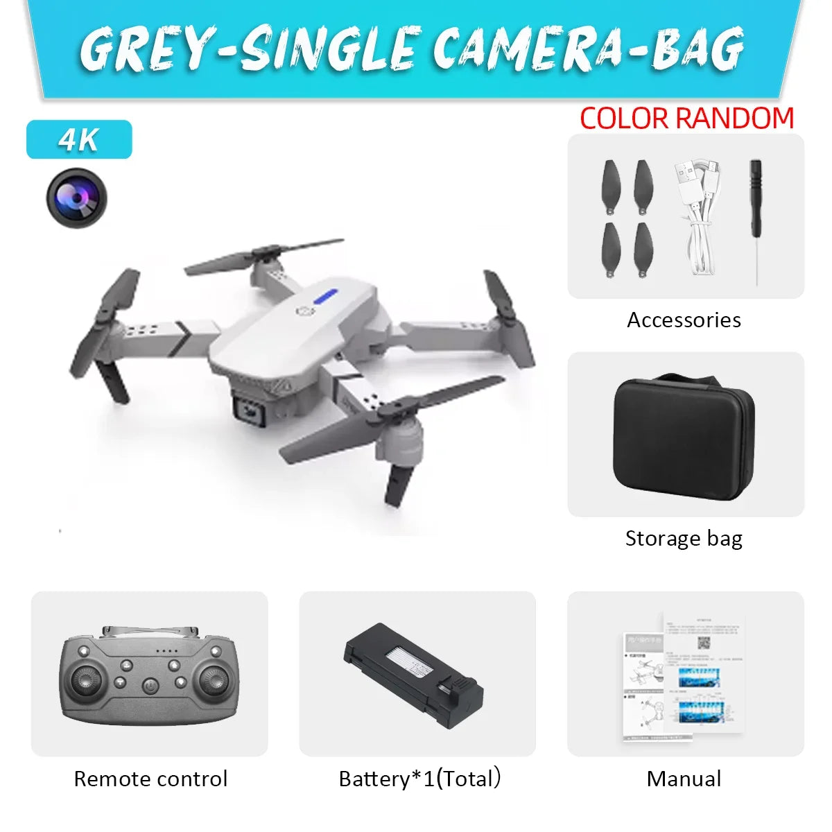 2024 E88 Pro WIFI FPV Drone, Wide Angle 4K/1080P HD Camera, Height Hold, Foldable RC Quadcopter Helicopter Toy Gift