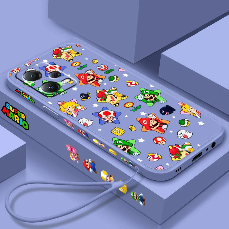 S-Super M-Marios B-Bros Cute Liquid Left Rope For Xiaomi Redmi Note 13 12 12S 12R 11 11T 11S 10 10S Pro Plus 5G TPU Phone Case