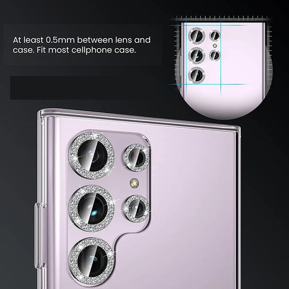 For Samsung Galaxy S24 Ultra HD Glitter Diamond Metal Ring Camera Glass Lens Protector For Samsung S25 Ultra S24 Plus Lens Film