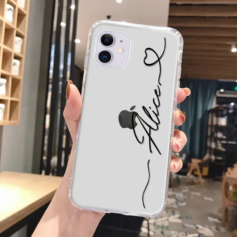 DIY Customi Name Letters Case For iPhone 16 15 14 13 12 11 Pro Max 7 8 SE 2020 2022 X XR XS Clear Soft TPU Silicone Cover Fundas