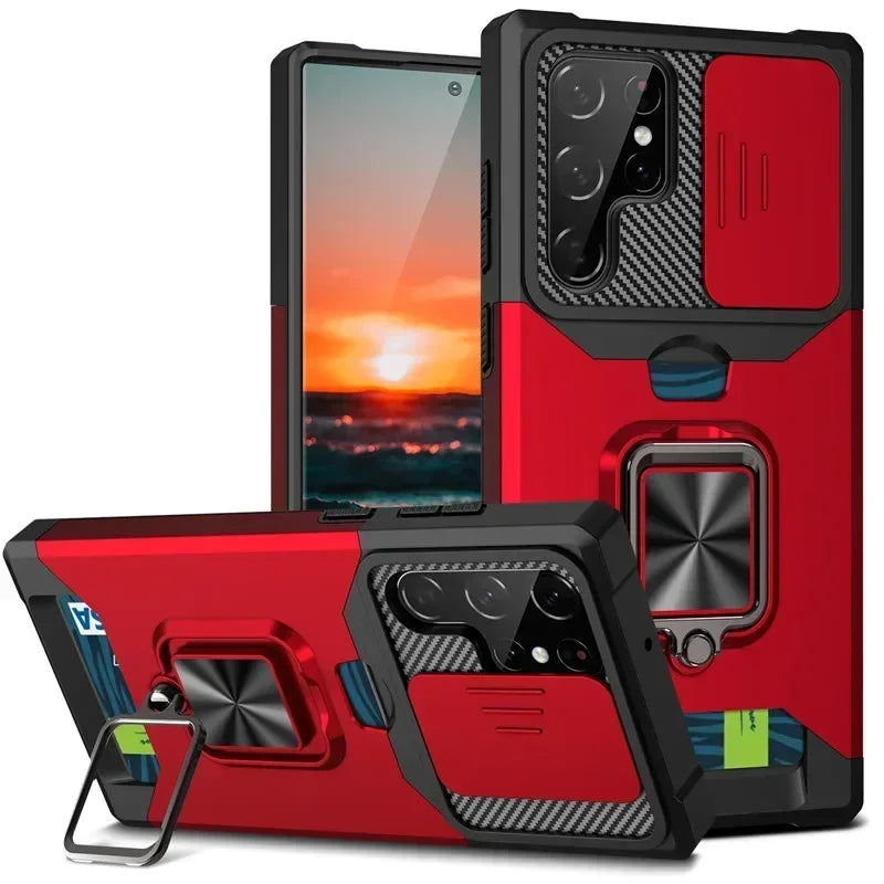 Shockproof Magnetic Holder case for Samsung Galaxy S25 S24 S23 S22 S21 Ultra Plus FE Note 20 Ultra With Card Solt Cover