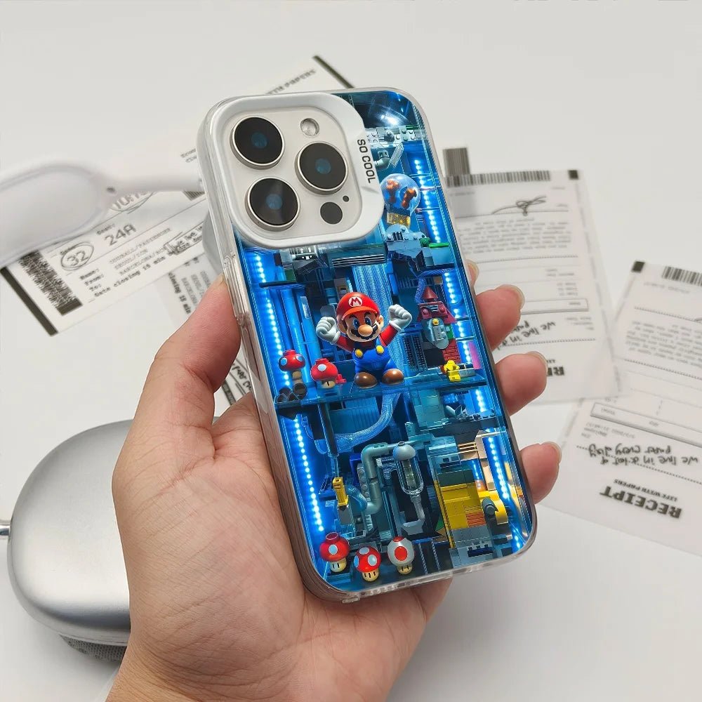 Super M-MarioS Bros Game Phone Case IMD Color Silver Shell For IPhone 16 15 14 13 12 11 Pro Max Plus