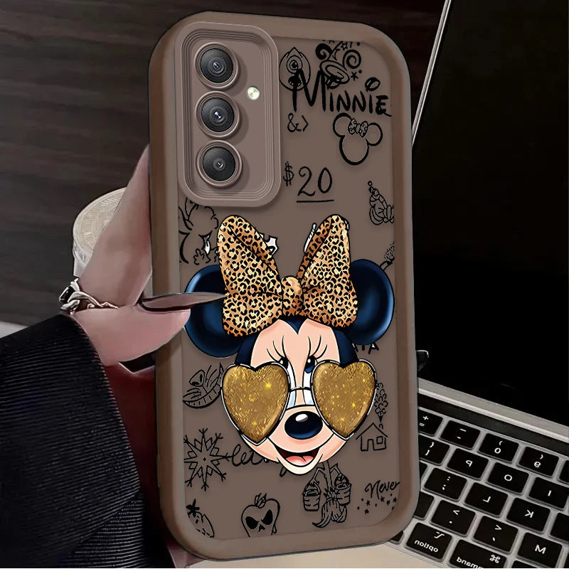 TPU Case For Samsung Galaxy A56 A36 A26 A16 A06 A15 A25 A35 A55 5G S25 S24 S23 Ultra S22 S21 Plus FE Leopard Print Minnie Disney