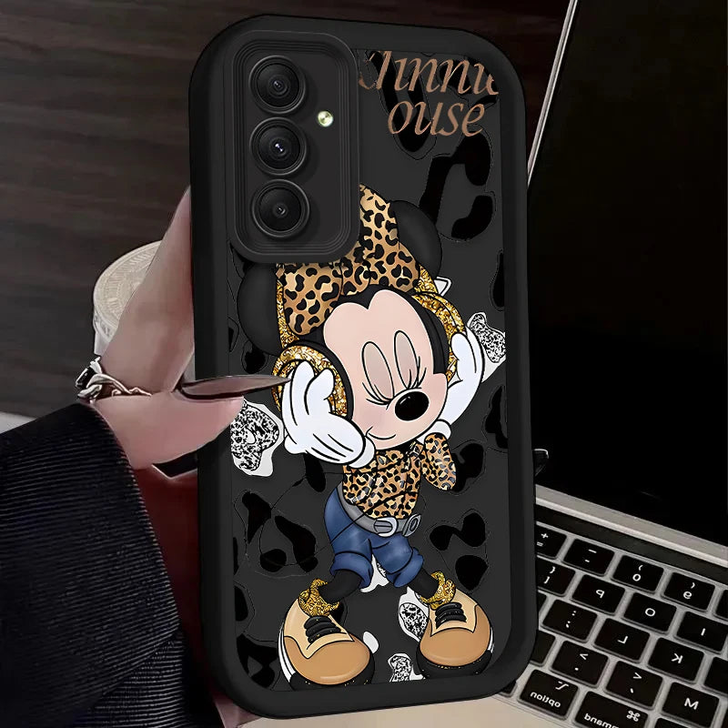 TPU Case For Samsung Galaxy A56 A36 A26 A16 A06 A15 A25 A35 A55 5G S25 S24 S23 Ultra S22 S21 Plus FE Leopard Print Minnie Disney