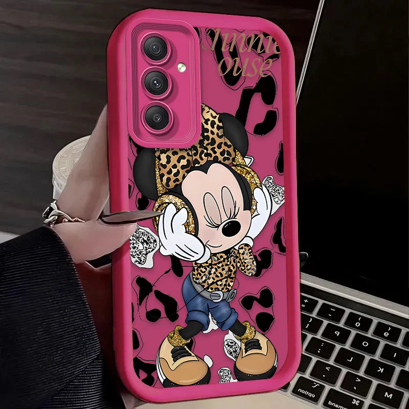 TPU Case For Samsung Galaxy A56 A36 A26 A16 A06 A15 A25 A35 A55 5G S25 S24 S23 Ultra S22 S21 Plus FE Leopard Print Minnie Disney