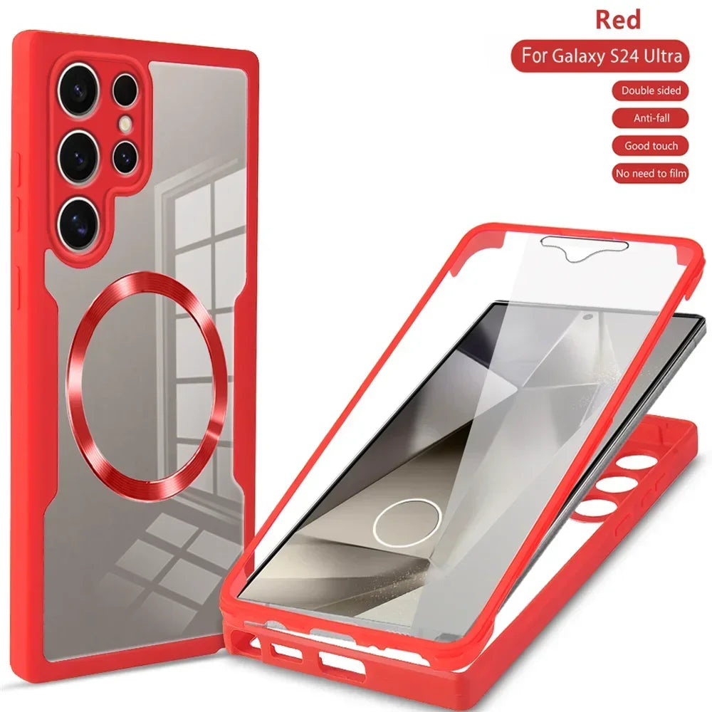 360° Full Shockproof Magsafe Case for Samsung Galaxy S25 S24 S23 S22 S21 Ultra Plus FE Wireless Charging Transparent Cover